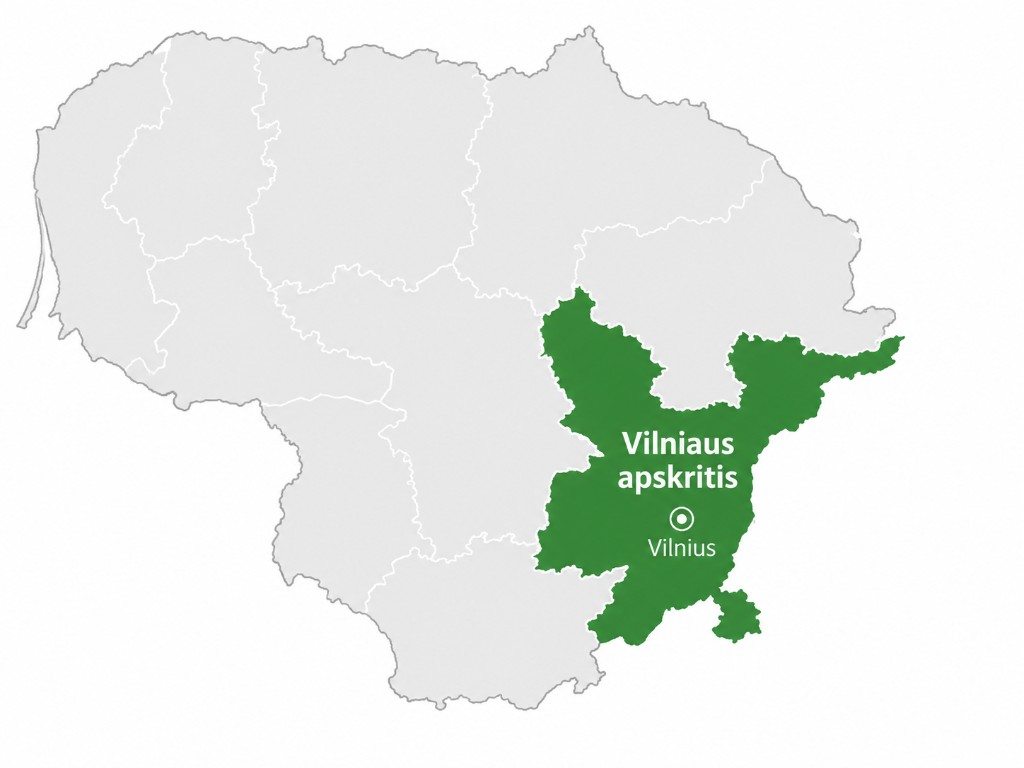 Lietuvos žemėlapis su pažymėta Vilniaus apskritimi